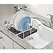 mDesign Modern Expandable Adjustable Over-Sink Dish Drainer - Kitchen Organizing Center - Drain and Dry Wine Glasses, Silverware, Bowls and Dishes - Aluminum - Silver/Smoke Gray