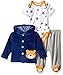 BON BEBE Baby Boys' 3 Piece Velour Jacket Set with Bodysuit and Pant, Cute Tiger Blue, 6-9 Months