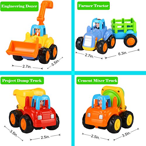 Dreampark Friction Powered Cars Push and Go Cars Inertia Toy Early Educational Toddler Baby Toy Tractor Bulldozer Dumper Cement Mixer Engineering Vehicles Toys Gift for Kids (4 PCS)