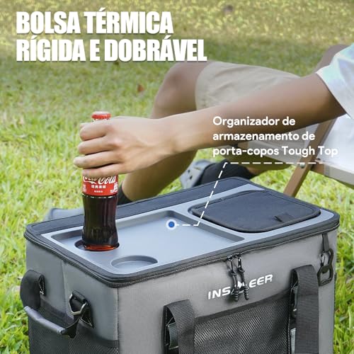 INSMEER Bolsa Termica Grande de Capota Rígida com 2 Porta-Copos, Saco Refrigerador Dobrável - 70 latas, À Prova de Vazamentos/Portátil Cooler Termico para Praia, Acampamento, Churrasco, Eventos