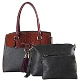 Diophy PU Leather Two Tone 3 Pieces Set Large Tote with Snake Skin Pattern & Tassels Décor Womens Purse Handbag Accented with Removable Strap PS-3378