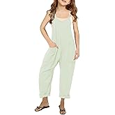 CharmWM Girls Casual Jumpsuits Spaghetti Strap Sleeveless Loose Romper Long Pants with Pockets Kids Clothes