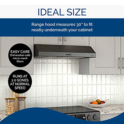 Broan Glacier Convertible Range Hood, Exhaust Fan and Light Combo for Over Kitchen Stove, Black