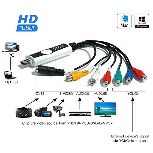 DigitNow Digital High Definition/Ypbpr(576i 480p) VHS and Camcorder USB Video Capture Kit for Mac OSX and Windows Copy,Convert,Transfer Video To DVD,USB Storage or Upload Captured Video To Internet