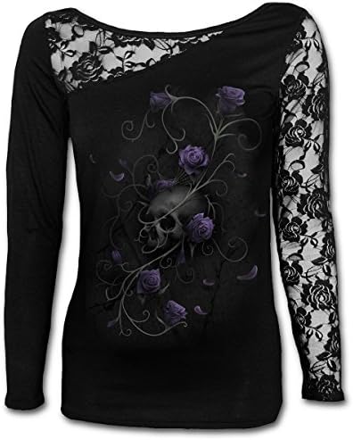 Spiral - ENTWINED SKULL - Womens - Lace One Shoulder Top, Black (Large)