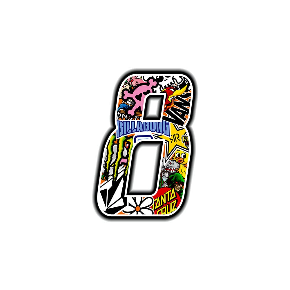 Racing Number 8, Sticker Bomb, 10 x 7.5 cm
