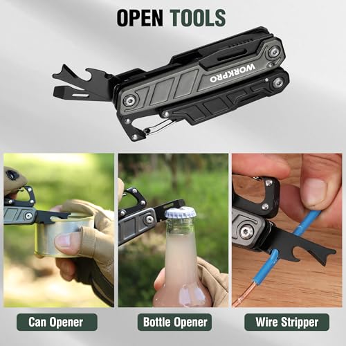 WORKPRO 11 in 1 Multitool Pliers | Stainless Steel Folding Multifunction Tool with Saw, Screwdriver and Pliers for Camping and Hiking
