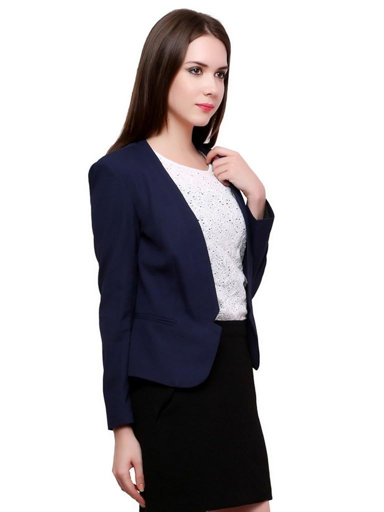 pannkh blue solid women's blazer