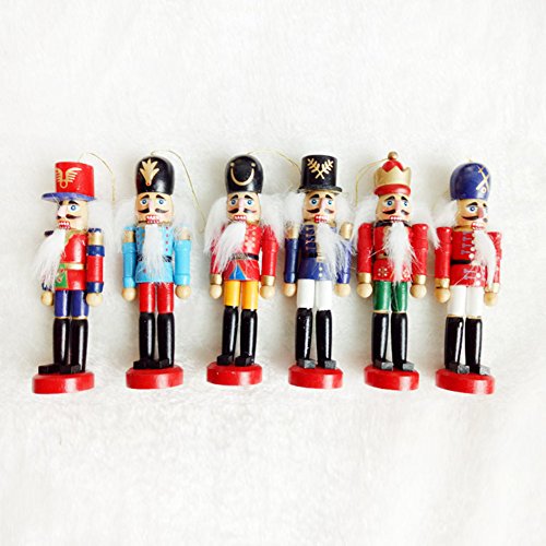 BlueSpace Christmas Nutcracker Ornaments Set Wooden Nutcrackers Hanging Decorations for Christmas Tree Figures Puppet Toy Gifts (5", Set of 6pcs)