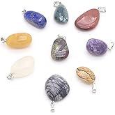 QSLLER 20PCS Natural Stone Pendant Rose Quartz Opal Agate Unakite Turquoise Healing Crystal Stone Charms for Jewelry Making DIY Necklaces