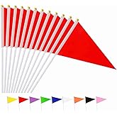 Ckexin 25Pack Solid Red Pennant Stick Flag Small Mini Triangle Blank DIY Graffiti Hand Held Flags Decorations 5x8 Inch