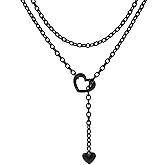 YREQUE Goth Black Heart Lariat Layered Necklaces for Women Stainless Steel Long Adjustable Chain Necklace Jewelry