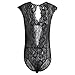 FEESHOW Sexy Men's One-Piece Sheer Lace Sissy Lingerie See Through Bodysuit Jumpsuit Sleepwear Nightwear Black X-Large