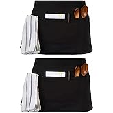 LRUUIDDE Server Aprons with 3 Pockets, Black Server Waist Aprons, Waitress Half Apron,Waterdrop Resistant Waitress Apron