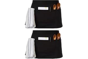 LRUUIDDE Server Aprons with 3 Pockets, Black Server Waist Aprons, Waitress Half Apron,Waterdrop Resistant Waitress Apron