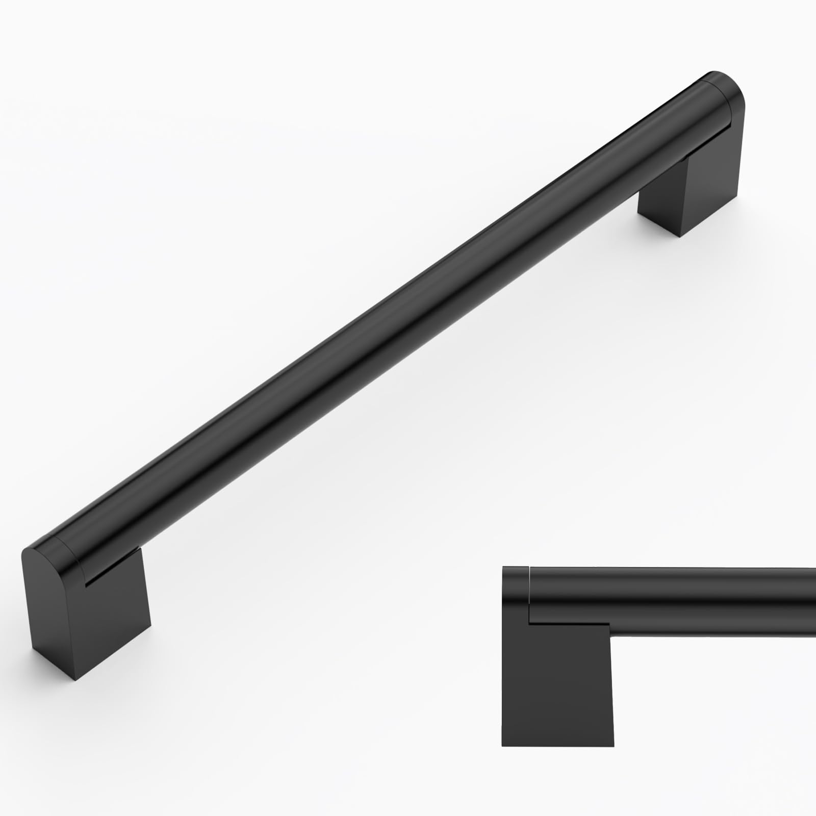 Amerdeco Pack of 10 Black Stainless Steel & Zinc Cabinet Handles, 192 mm Hole Spacing, Modern Style, Rustproof, Kitchen Cupboard Handles — image 1