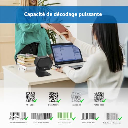 NETUM 1D 2D QR - USB Handsfree Presentation Scanner - Wired Omnidirectional Barcode Reader for Mobile Payment - Computer Screen Scanner NT-7060