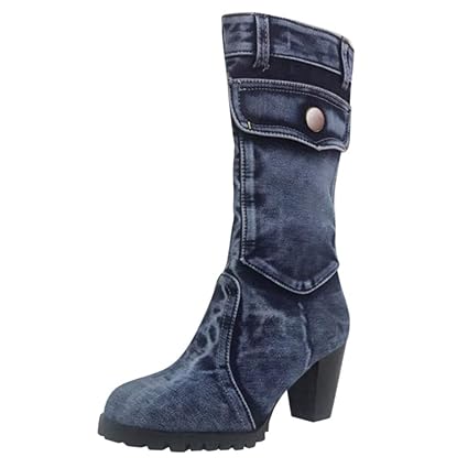 denim boots low heel