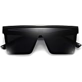 Dollger Square Oversized Sunglasses for Women Men Fashion Flat Top Big Black Frame Shades