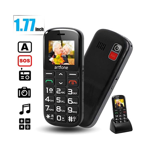 Mobile-Phone-for-Elderly-People-artfone-1400mAh-Battery-Big-Button-Mobile-Phones-Dual-SIM-Unlocked-SOS-Button-Torch-Side-Buttons-Camera-and-Charging-Dock-Black artfone Mobile Phone for Elderly People, 1400mAh Battery Big Button Mobile Phones Dual SIM Unlocked, SOS Button, Torch…