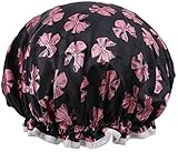 LRKC Women's Waterproof Double Layered Reusable Bathing Shower Cap, Pink Bows