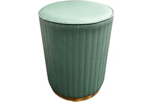 REVUOLA Luxury Leather Upholstered Ottoman | Round Stool | Foot Rest | Bedroom Living Room (Green)