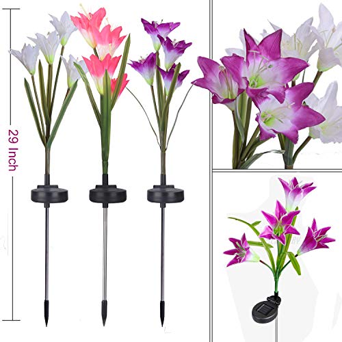 Wohome Outdoor Solar Garden Stake Lights,3 Pack Solar Powered Lights with 12 Lily Flower, Multi-Color Changing LED Solar Landscape Lighting Light for Garden, Patio - Thumbnail 3