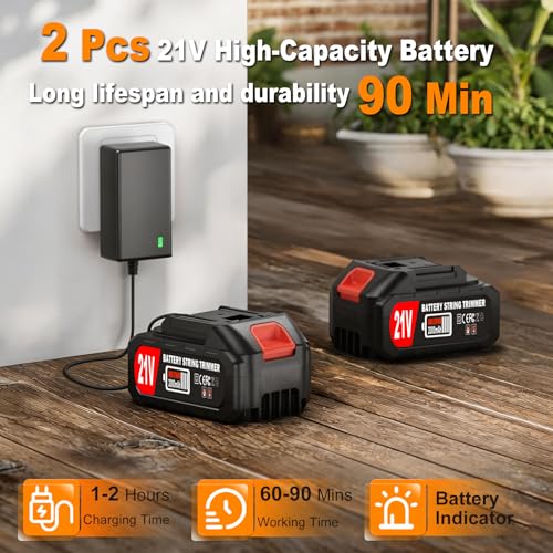 Cordless Weed Wacker Electric Eater Battery Powered with 2 21V Battery Operated, 3 in 1 Stringless Grass Trimmer/Edger/Brush Cutter Wheels Weed Trimmer for Garden Yard