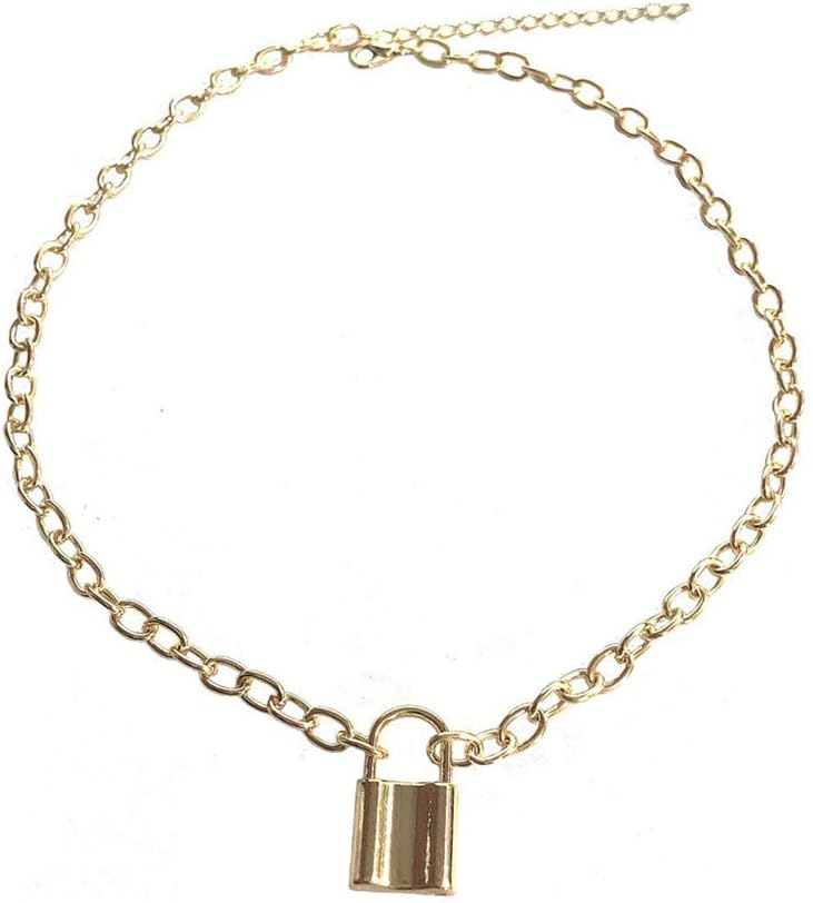 Timesuper Lock Pendant Necklace Statement Punk Padlock Charm Necklace Chain Women Jewelry Gift,Gold