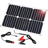 Suaoki 18V 12V 18W Solar Car Battery Charger Portable SunPower Solar Panel Trickle Charger with Cigarette Lighter Plug, Battery Charging Clip Line for Motorcycle RV Boat Marine Snowmobile