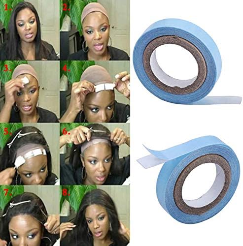 Lace Front Wig Tape Roll Strong Adhesive Double Sided Blue Hair Replacement Tape for Skin Weft Hair Toupees Beards and Wigs Water-Proof
