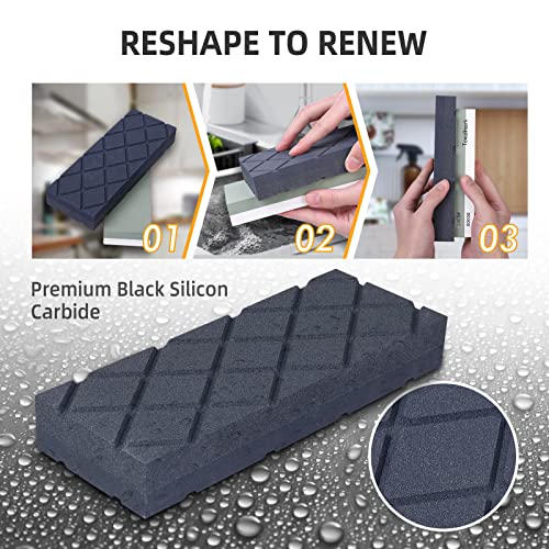 Towallmark Knife Sharpening Stone Kit 4 Side Grit 400/1000 3000/8000, 9 Pack Professional Complete Kitchen Whetstone Set with Anti-Cut Gloves, Flattening Stone