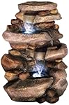 Outdoor Water Fountain With LED Lights, Lighted Cascade Waterfall, Natural Looking Stone and Soothing Sound for Patio and Garden Décor By Pure Garden
