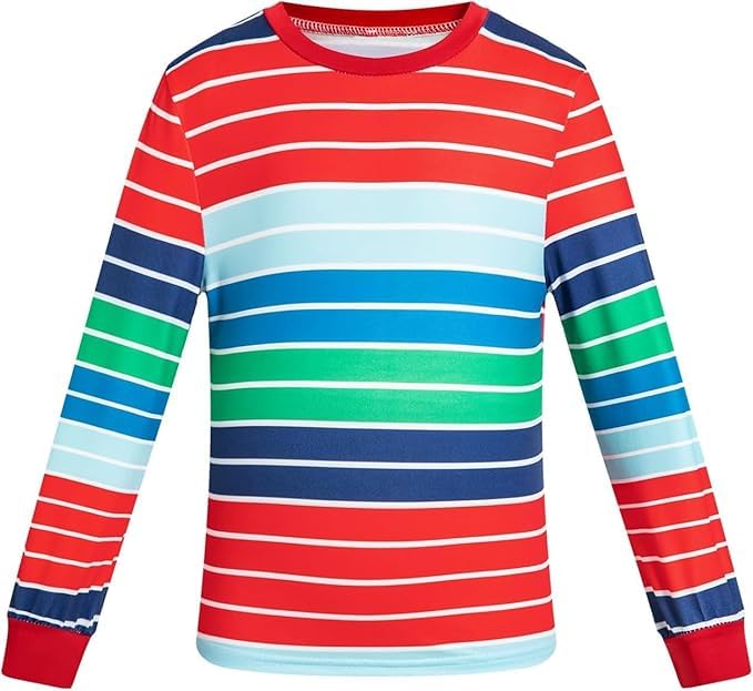 Photo 1 of ?5 Sizes for 2-11Y? Unisex Rainbow Striped Long Sleeve Shirt Cute Print Soft Material Crewneck Shirt for Good Guy Costume - XS Size