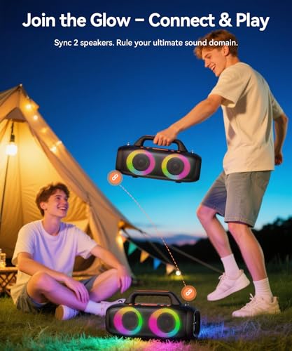 BassBloom Roar 1 Portable Bluetooth Speaker, 60W Powerful Sound with JIKE Bass, IPX6 Waterproof, 24H Playtime, Bluetooth 5.4, TWS Pairing, RGB Party Lights, for Travel Outdoor Camping and Beach