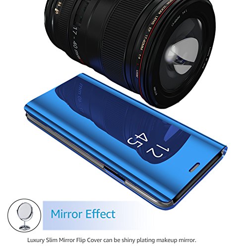 Galaxy S9 Plus Case,WATACHE Auto Sleep/Wake Up Translucent View Window Mirror Screen Electroplate Plating PC Stand Full Body Slim Protective Flip Folio Case For Samsung Galaxy S9 Plus(Blue)