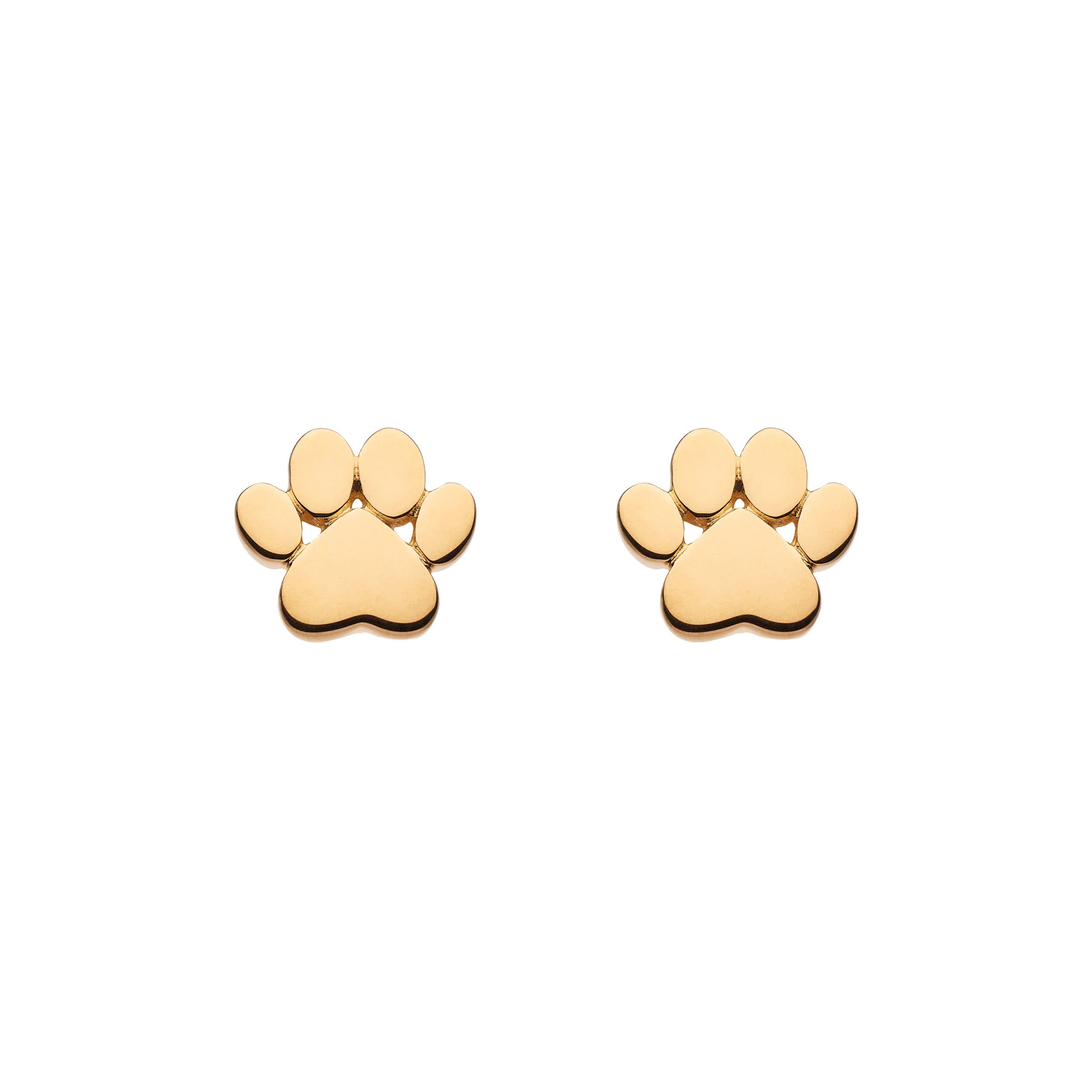DEW Gold Plated Small Paw Print Stud Earrings – Sterling Silver & Gold Plate, Cute and Fun Animal Themed Jewellery