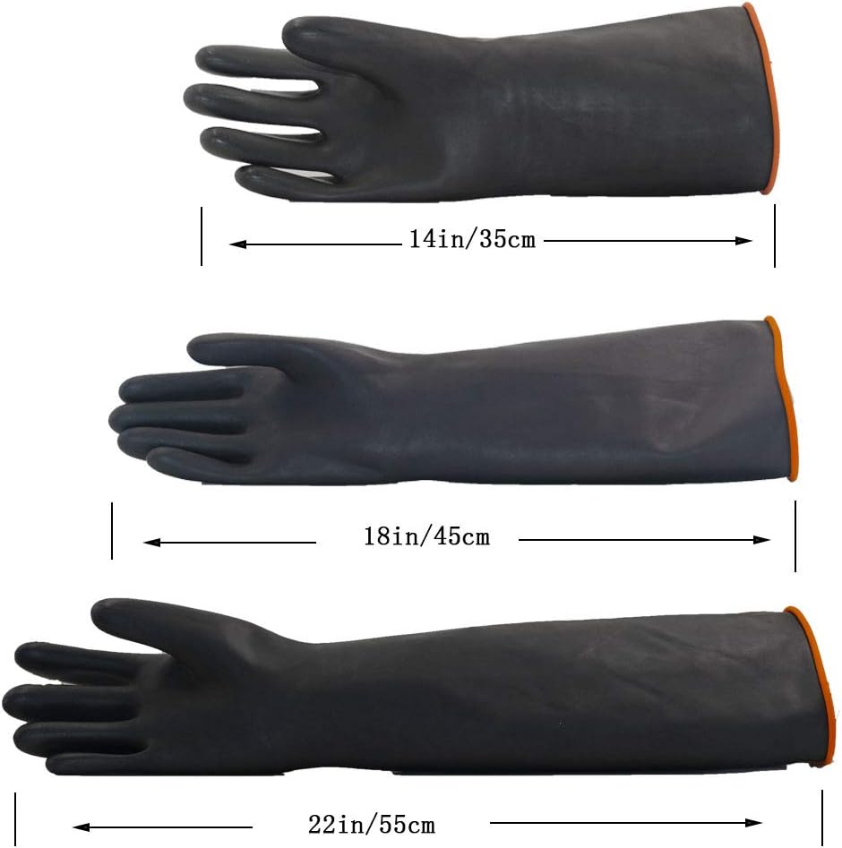 Jewboer 2 Pairs 22" Heavy Duty Rubber Gloves,Chemical Muriatic Acid Resistant Latex Gloves,Waterproof Dishwashing Household Cleaning Protective Safety Work Industrial Gloves,Black: Clothing