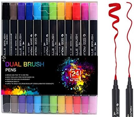 Dual Tip Brush Pens Art Markers, 24 Colors Fine liner Brush Tip Double Colored Pens Set for Adult Coloring Books Bullet Journal Note Taking Drawing Planner Art Project