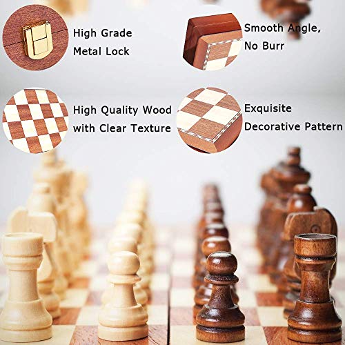 Scientoy Chess Set, Larger 15''×15''Foldable Wooden Chess Set for Kids and Adults, Storage for Piece, Handcraft Travel Chess Set, Prefect Choice for Birthday, Rewards for Beginner