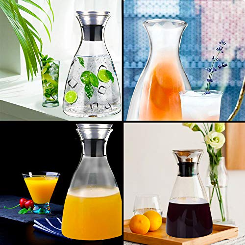 Glass Pitcher, OAMCEG 50 Ounces Glass Water Jug/Carafe with Drip-Free Stainless Steel Lid - Great for Homemade Beverage/Iced Tea/Milk/Coffee/Serving Wine - Thumbnail 3