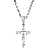 Lulu Mel Iced Out White Gold Plated Cross Pendant Cubic Zirconia Necklace with Rope Chain, Trendy Hip Hop Cross Faith Pendant Jesus Necklace For Men Women