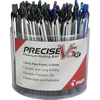 Pilot Precise V5 RT Premium Rolling Ball Pens Tub of 48 Pens Assorted Colors Retractable and Refillable, Premium Comfort Grip, Patented Precision Point Technology for Skip-Free Lines (5685A)
