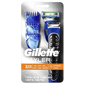 Gillette Styler, 1 Beard Trimmer for Men with 1 ProGlide Razor Blade Refill, 1 Battery, 3 Comb Attachments, Waterproof