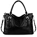 YALUXE Women's Vintage Style Soft Leather Tote Large Shoulder Bag Black