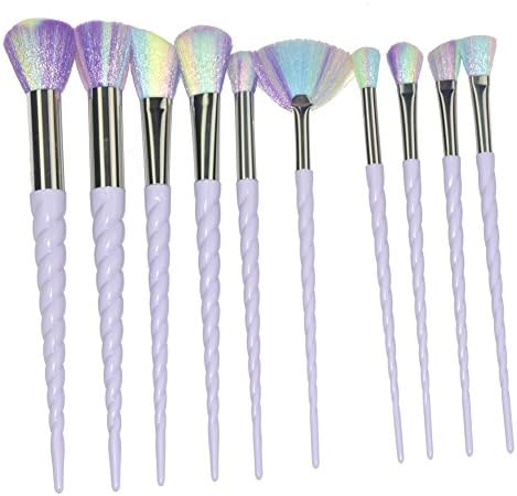 Unicorn Makeup Brushes Set Cosmetics For Make Up Rainbow Hair Foundation Powder Blush Eyebrows Contour Highlight Brush Tool kit For Eyeshadow Eyes and Face (10pcs full set unicorn)