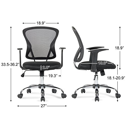 YAMASORO Office Mesh Task Chair Mid Back Swivel Computer Desk Chairs with Backrest,Armrest and Adjustable Seat Height for Home Office Conference Room (Black-7425)