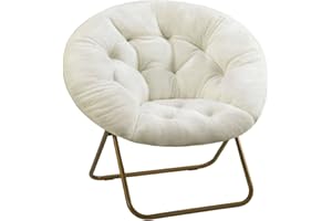 UOCFYK Comfortable Cozy Faux Fur Disc Chair Foldable Feature for Bedroom, Living Room and Dorm, Adult-Sized Relaxation, White