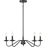 Savoy House M100120MBK Meridian White Fabric Chandelier, 5-Light 300 Total Watts, 7" H x 28" W, Matte Black