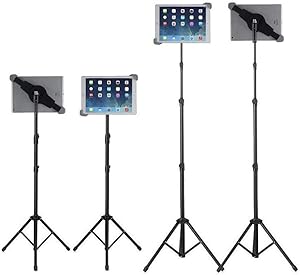 IPad Tripod Stand, Raking Foldable Floor Height Adjustable Tablet Tripod Stand for iPad Mini, iPad Air, iPad 1,2,3,4 and Most 7-12 Inch Tablets, Carrying Case and Flashlight as Gifts